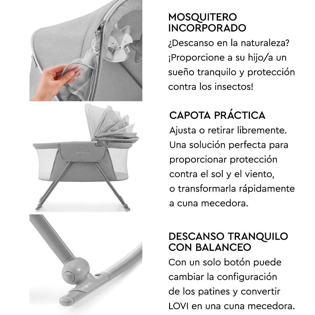 Cuna Moisés Lovi 3 en 1 Gris