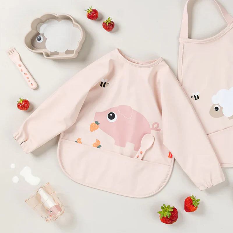 Babero grande con mangas y bolsillo Tiny Farm rosa 6-18 meses