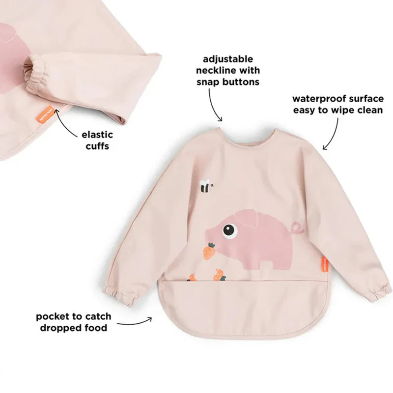 Babero grande con mangas y bolsillo Tiny Farm rosa 6-18 meses