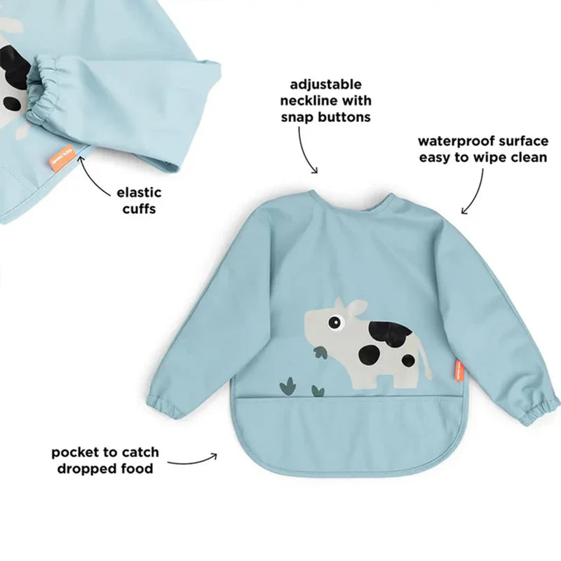 Babero grande con mangas y bolsillo Tiny Farm azul 6-18 meses