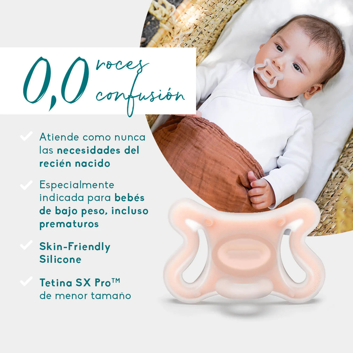 Chupete Nude Zero.Zero con Tetina Fisiológica SX Pro de Silicona 0/6 meses Suavinex