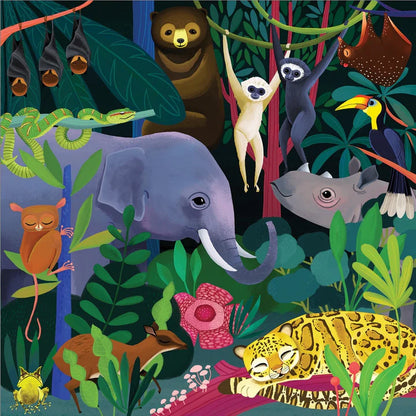 Puzzle 500Pcs brilla en la oscuridad - La jungla iluminada -Mudpuppy