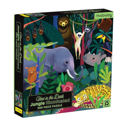 Puzzle 500Pcs brilla en la oscuridad - La jungla iluminada -Mudpuppy
