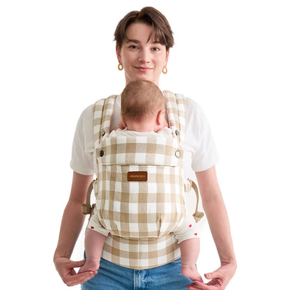 Portabebé 3 en 1 PureHug Lino Cuadros Marron - Momcozy